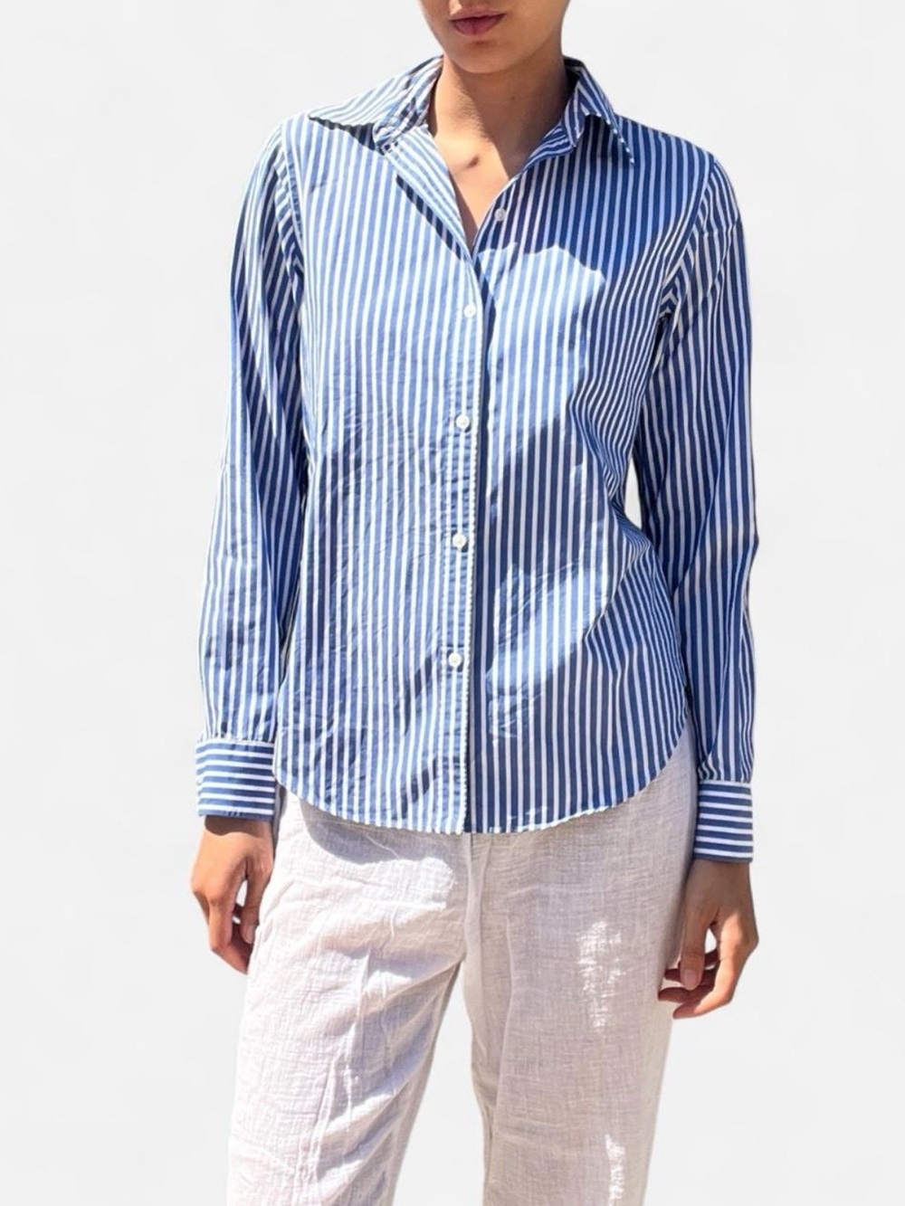 Chaps Blue and White Stripe Button-Down Shirt